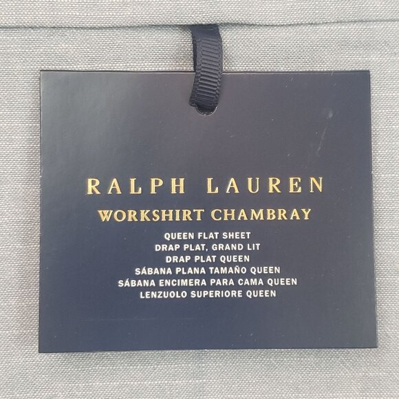 Ralph Lauren Home Workshirt Chambray Queen Flat Sheet Blue 100% Cotton 108 x 96 - Picture 2 of 16